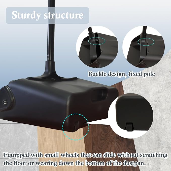 Pivoting Upright Dust Pan with Long Handle and Wheels, Large Capacity, Heavy - Image 5