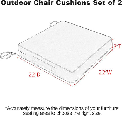 Favoyard Patio Chair Cushions 22 x 22 x 3 Inch Waterproof Outdoor Seat Cushions for Patio Furniture 3-Year Color Fastness Garden Sofa Couch Pads with Handle & Adjustable Straps Set of 2, Blue