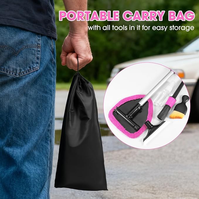 Pink Windshield Cleaner Tool, Car Interior Cleaning Kit - Image 7