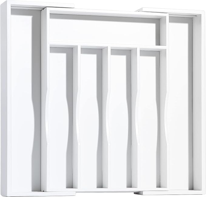 Bellsal White Silverware Organizer Kitchen Drawer Organizer Expandable Bamboo - Image 8