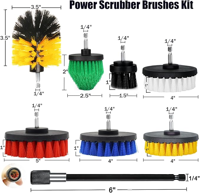8 Pack Drill Brush Attachment Set, 1/4in Power Scrubber Brush + Extend Long - Image 7