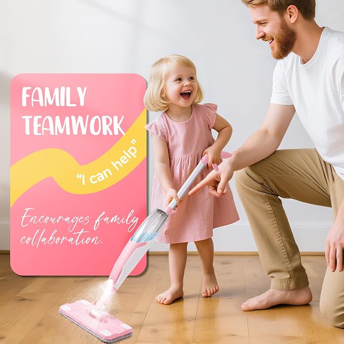 Pink Mini Spray Mop for Toddler-Girls Montessori Cleaning Toy That Real Spray - Image 5