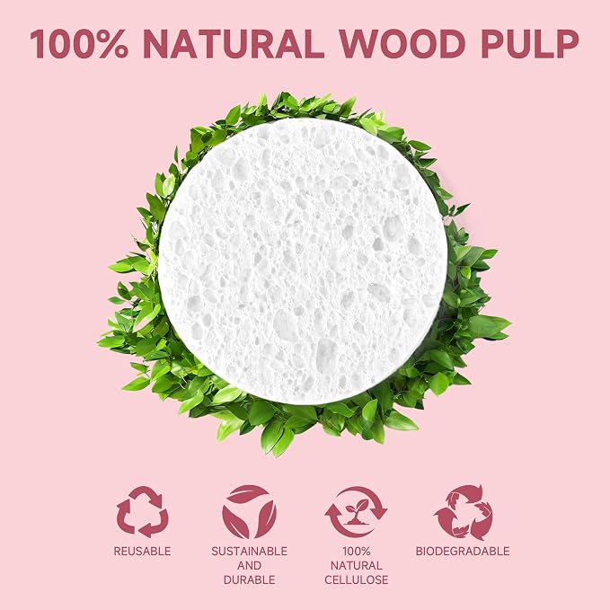 100 Count Compressed Facial Sponges 100% Natural Cellulose Eco-Friendly Makeup - Image 5