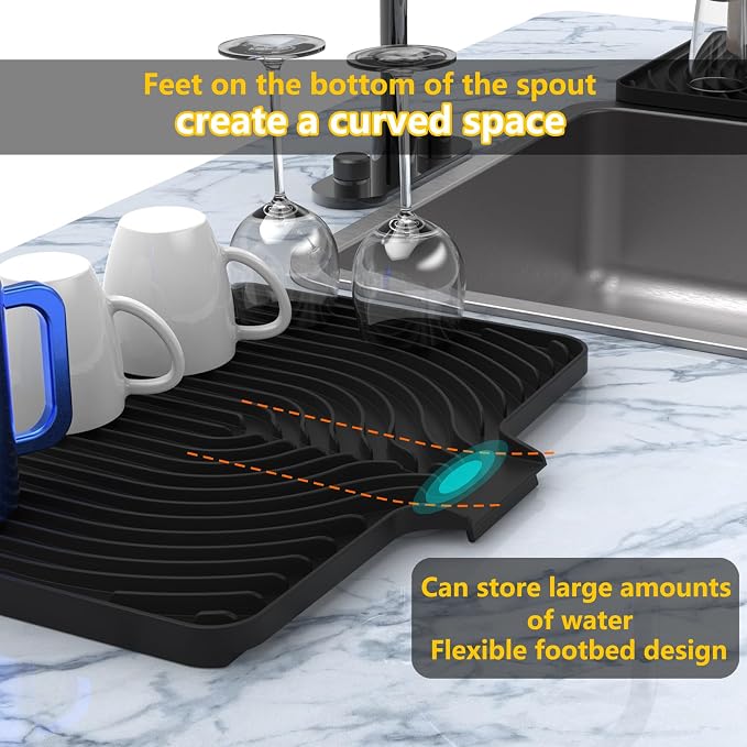 Silicone Drying Mat for Kitchen Counter, Dish Drying Rack Matt - Image 4