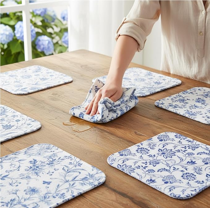 Tinlade 36 Pack Blue and White Floral Reusable Cleaning Cloths Washable Kitchen - Image 3