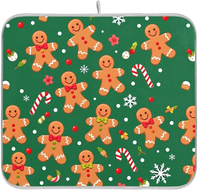 Christmas Gingerbread Man Dish Drying Mat by Wamika