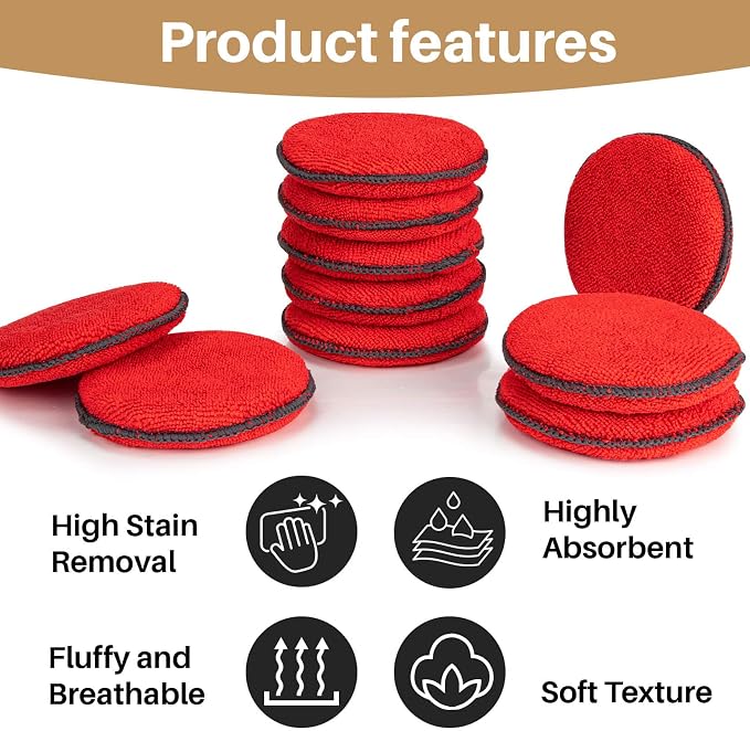 Sukh 12 Pack Microfiber Foam Car Wax Applicator Pad - Image 4