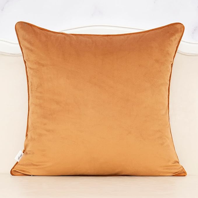 Alerfa Orange Floral Throw Pillow Cover 20 x 20 Inch Cut Velvet Sqaure Luxury Decorative Pillow Cover for Couch Living Room Bedroom
