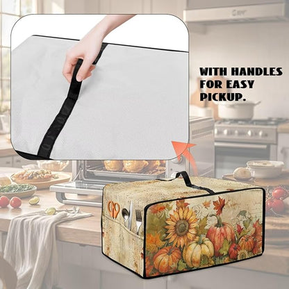 Toaster Oven Dust Cover Small Kitchen Appliance Cover for Countertop Convection Ovens,Small Appliances, S, 14.5 x 18.5 x 9 Inches, Retro Pumpkin Sunflower