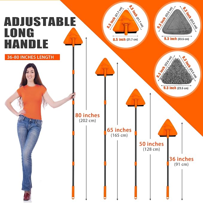 JEHONN Wall Mop with Long Handle 80 inches, Upgraded 180° Collapsible Baseboard - Image 3