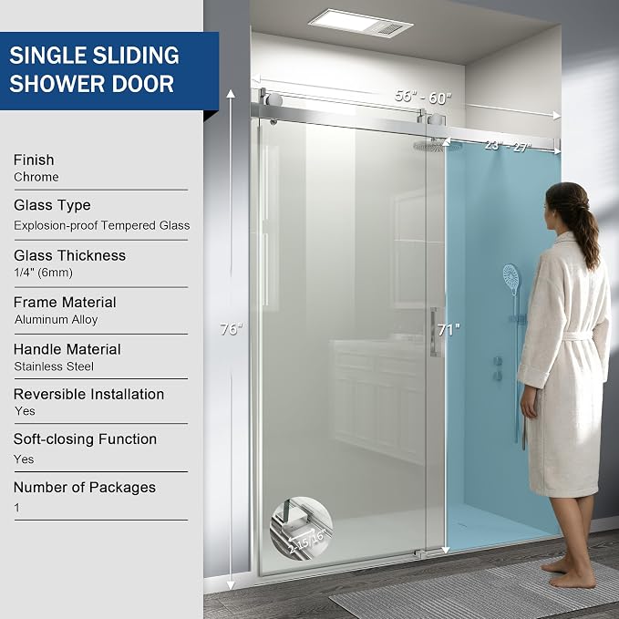 Abruzzo 76" Frameless Shower Door Single Sliding - Image 3