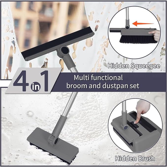 SDSM 4 in 1 Multifunctional Broom and Dustpan Combo Set, Heavy Duty Brooms - Image 2