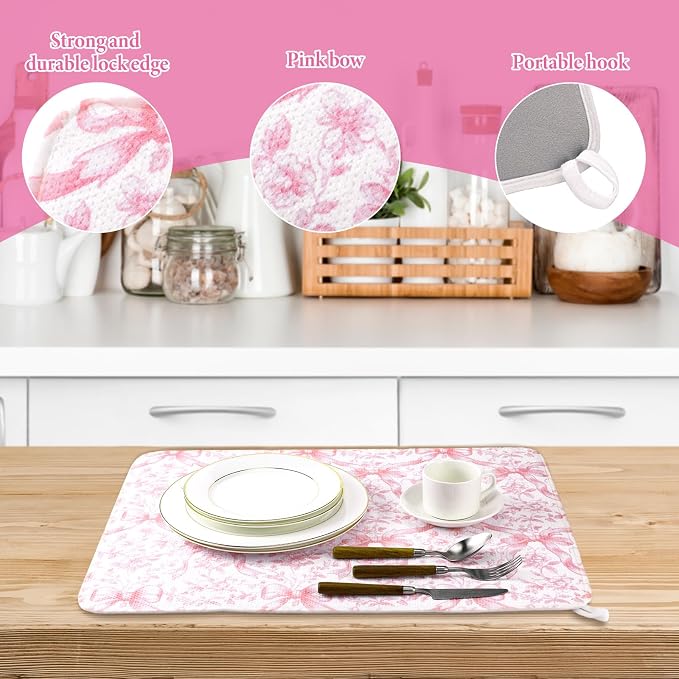 2 Pcs Large Coquette Pink Bow Dish Drying Mat Large - Image 4