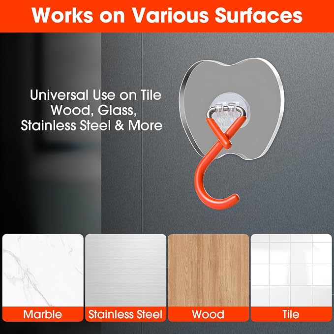 No Drill Large Adhesive Wall Hooks, Broom Holder - Image 7