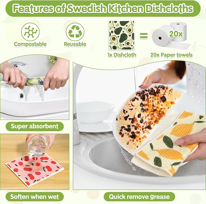 10 Pack Swedish Dishcloths for Kitchen- Reusable Paper Towels Washable Swedish - Image 4