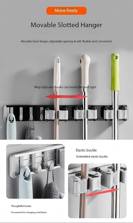 Broom Hook Holder Wall Mount Mop Organizer Holder Space Aluminum Storage Hook - Image 5