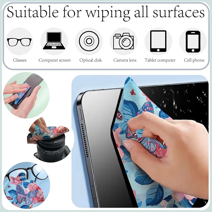 CREATCABIN 6 Packs Thickened Glasses Cleaning Cloth Elegant Flower Design - Image 5