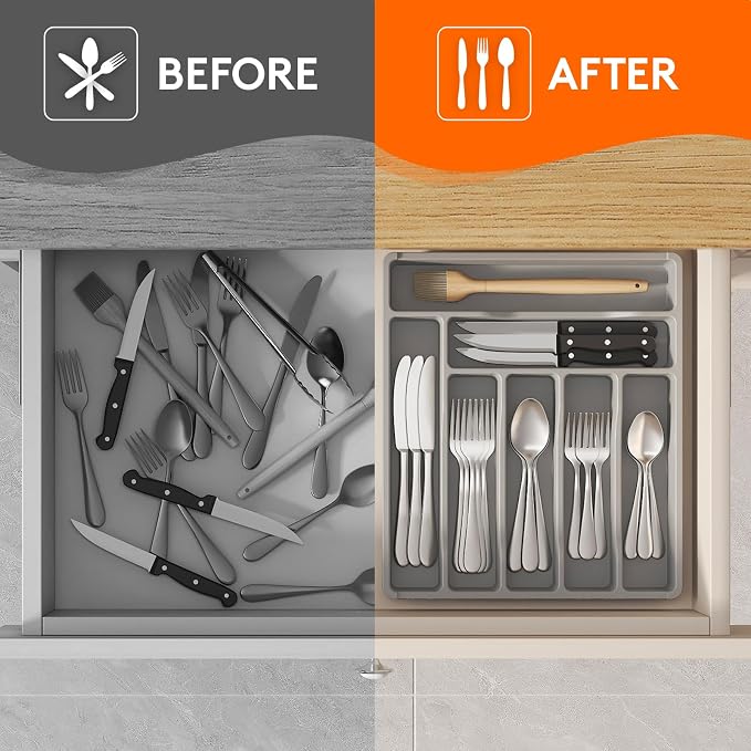 Lifewit Silverware Drawer Organizer Tray, Plastic Cutlery Storage - Image 6