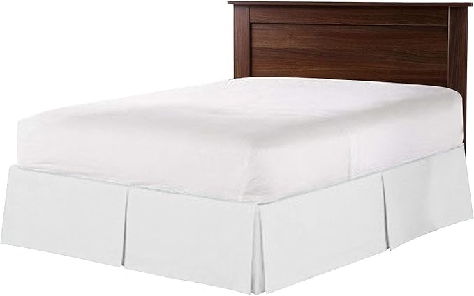 Bed Skirt - 100% Cotton 800 Thread Count Box Pleated Bed Skirt - Luxury Pleated Dust Ruffle, Hotel Quality Modern Bed Skirt, Easy Fit with 12 Inch Tailored Drop, Olympic Queen, White