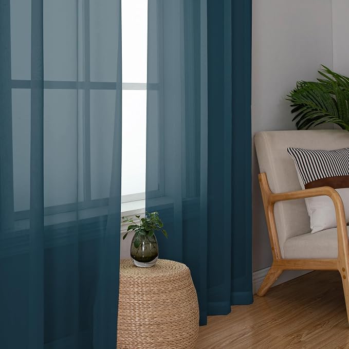 Chyhomenyc Sheer Stone Blue Curtains 90 inches Long 2 Panels, Light Filtering - Image 3