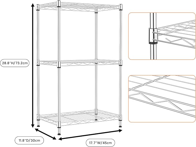 3 Tiers Shelf Metal Storage Shelves Wire Rack Closet Organizers - Image 8