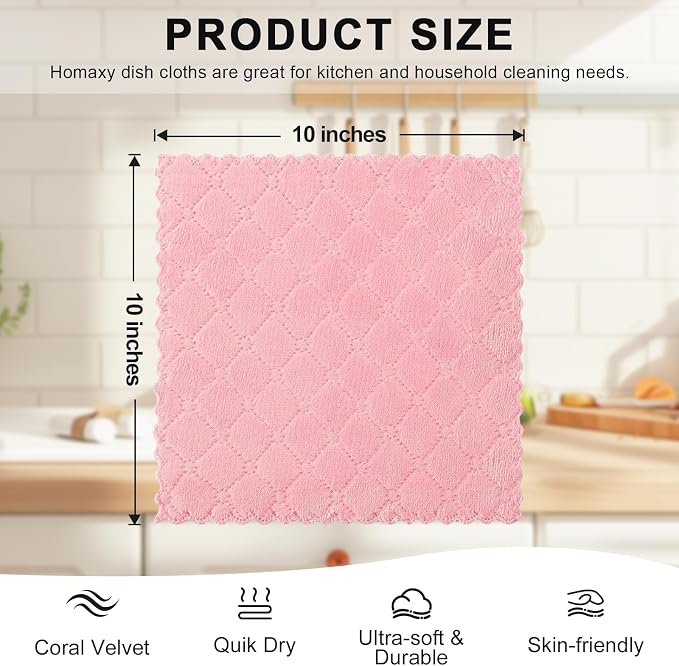 Homaxy 12 Pack Kitchen Dish Cloths, Super Soft and Absorbent Coral Velvet Dish - Image 5