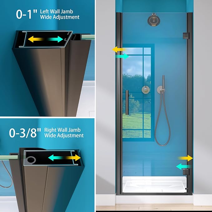 GETPRO Frameless Pivot Shower Door 30 in. W x 72 in. H Swing Single Small - Image 3