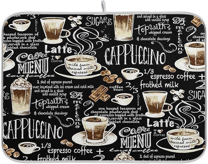 Coffee Black Dish Drying Mat for Kitchen Coffee Beans Maker Cappuccino Latte by Wamika