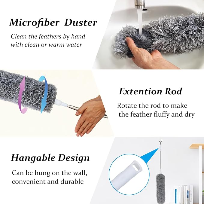 100" Extra-Long Microfiber Feather Duster, Extendable Pole Dusters, Telescoping - Image 4