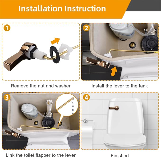 Hibbent Universal Metal Front Mount Toilet Handle Replacement Kit, Brass Toilet - Image 6