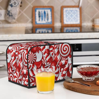 Red And White Christmas Candy Canes 2 Slice Toaster Cover, Waterproof Toaster Dust Cover Bread Maker Protective For Small Kitchen Appliance Dining Room Home Table Decor Gifts