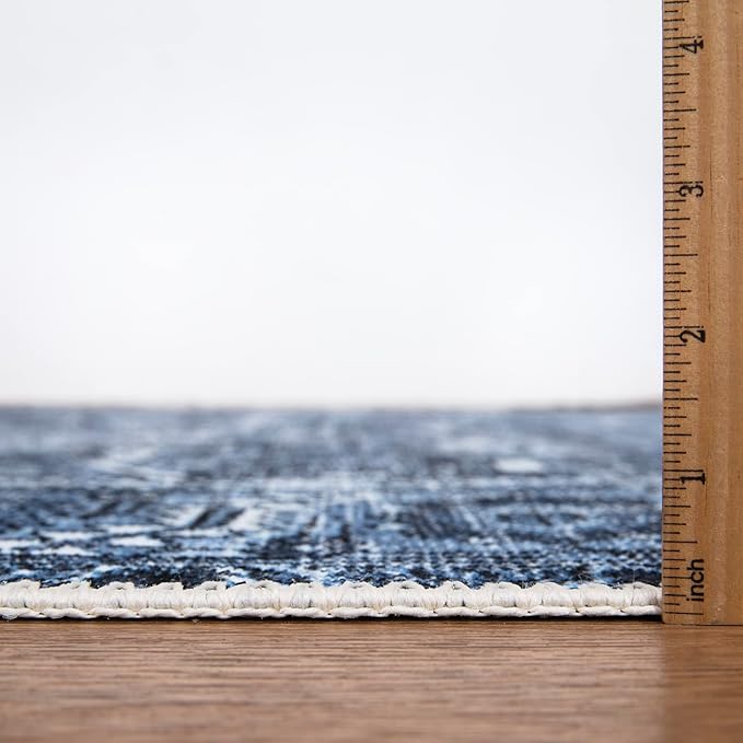 Bloom Rugs Washable Non-Slip 6' x 9' Rug - Blue Traditional Area Rug for Living Room, Bedroom, Dining Room, and Kitchen - Exact Size: 6' x 9'