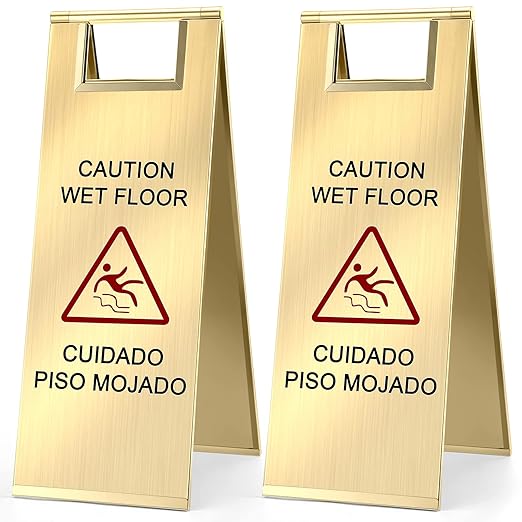 Kigley 2 Pcs Wet Floor Sign, 24 Inch Stainless Steel Caution Wet Floor Sign by Kigley