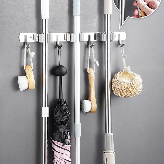 Broom Mop Holder Wall Mount Cleaning Tool holder, Heavy Duty Stainless Steel - Image 5