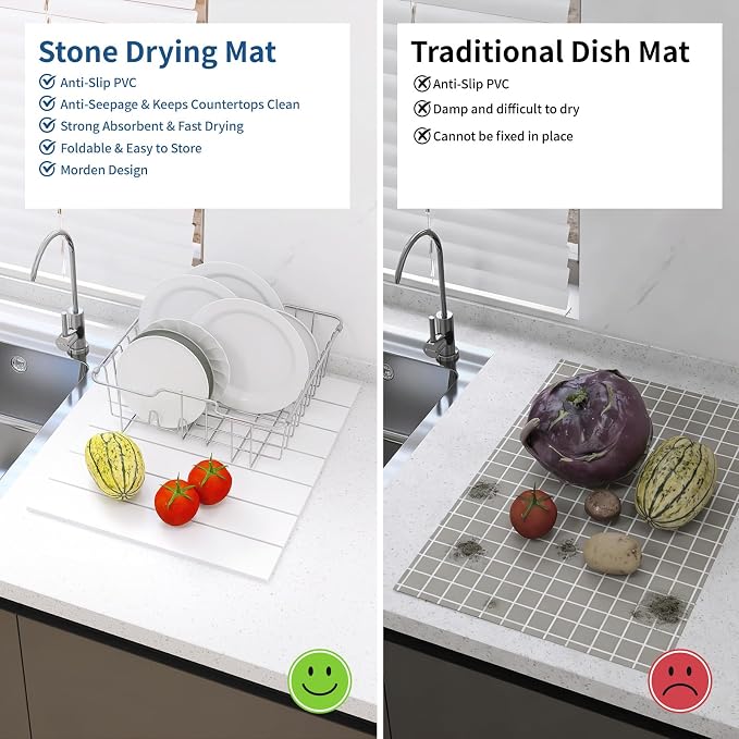 Hopegiver Stone Drying Mat for Kitchen Counter, Super Absorbent, Non-Slip & - Image 6