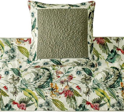 The HomeCentric King Queen Twin Ivory & Multi Designer Twin 53"x18" Bed Runner Without Pillow Cover, Bird, Sequins & Beaded Bed Scarf on Cotton Fabric - Exotic Birds