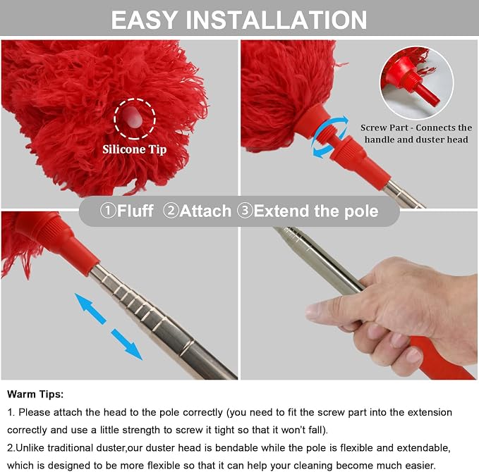 DELUX Microfiber Feather Duster Extendable Cobweb Duster - Image 2