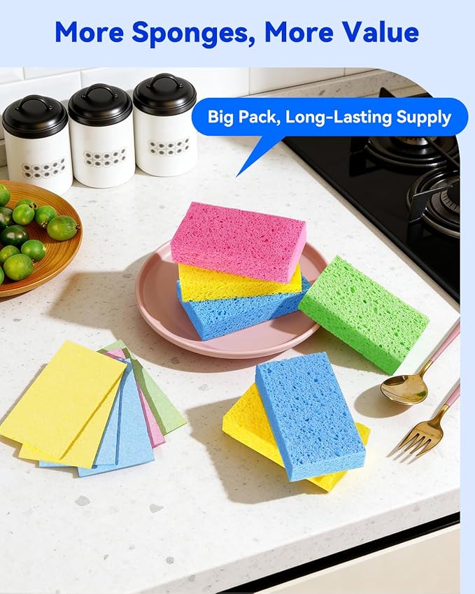 Temede 12-Count Cellulose Sponges, Non-Scratch Kitchen Sponges - Image 7