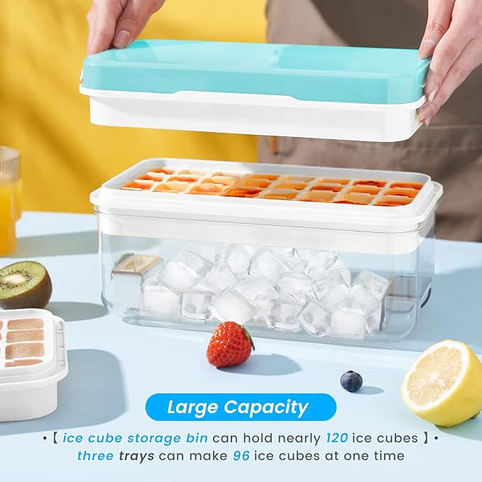 PHINOX Ice Cube Tray with Lid and Bin, 3 Pack Plastic Ice Cube Tray Molds - Image 4