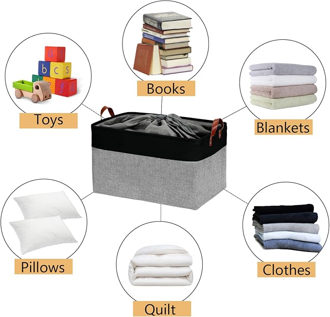 DULLEMELO Extra Large Canvas Fabric Storage Basket, 70L Foldable Closet Storage - Image 7