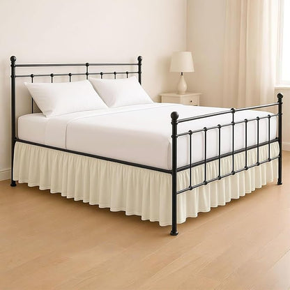 KRISHNA Ruffled Bed Skirt with Split Corners King, 100% Microfiber Hotel Quality, 10 Inch Drop Dust Ruffle Gathered Bedskirt with Platform, 78" x 80", Ivory