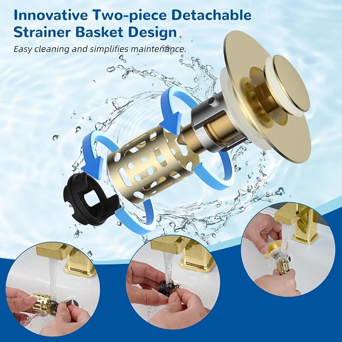 Hibbent 2 Pack Upgraded 3 in 1 Bathroom Sink Drain Strainer, Universal Pop Up - Image 4