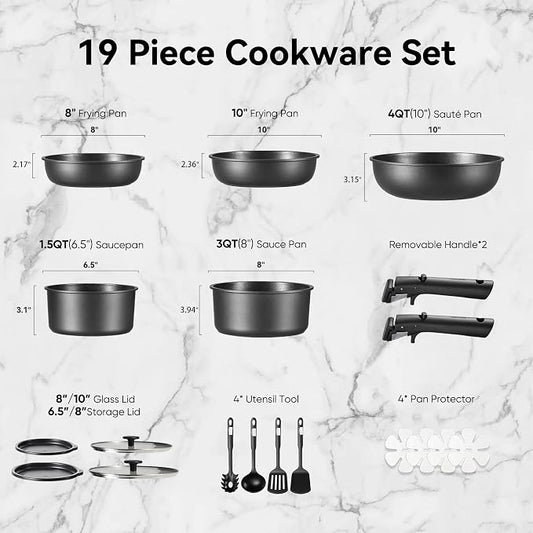 CAROTE 19Pcs Pots and Pans Set Non Stick, Cookware Set Detachable Handle - Image 2