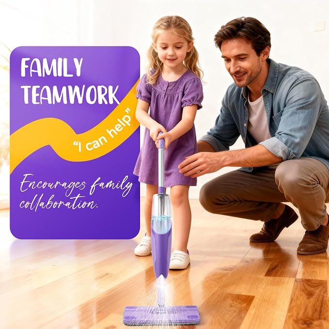 Purple Mini Spray Mop for Toddler-Montessori Cleaning Toy That Real Spray Water - Image 4