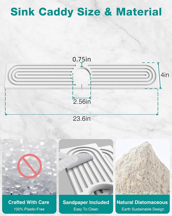 Stone Faucet Mat for Kitchen Sink, Diatomite Sink Protectors - Image 3