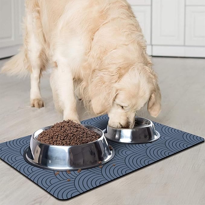 Dog Food Mat for Floors, Absorbent and Quick-Drying Pet Cat Food Mat,Anti-Fouling and Easy-to-Clean Pet Feeding Mat,Dog Bowl Mats for Messy Drinking Water Bowls.17x27inch Boho Style