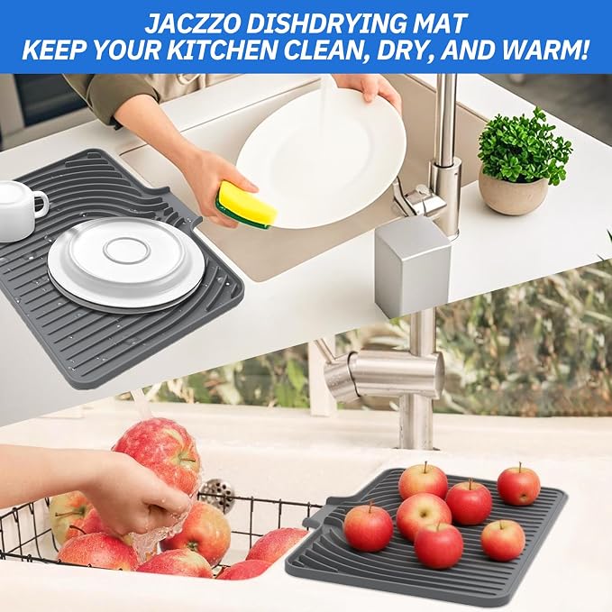 Silicone Dish Drying Mat for Kitchen Counter, 19.7" x 17.2" Large Drying Mat - Image 6