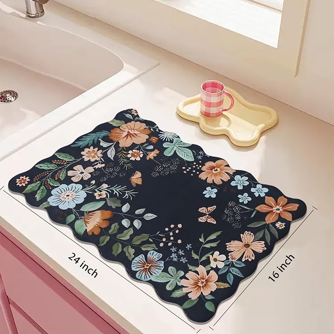 Scalloped Bohemian Coffee Bar Mat Dish Drying Mats - Image 2
