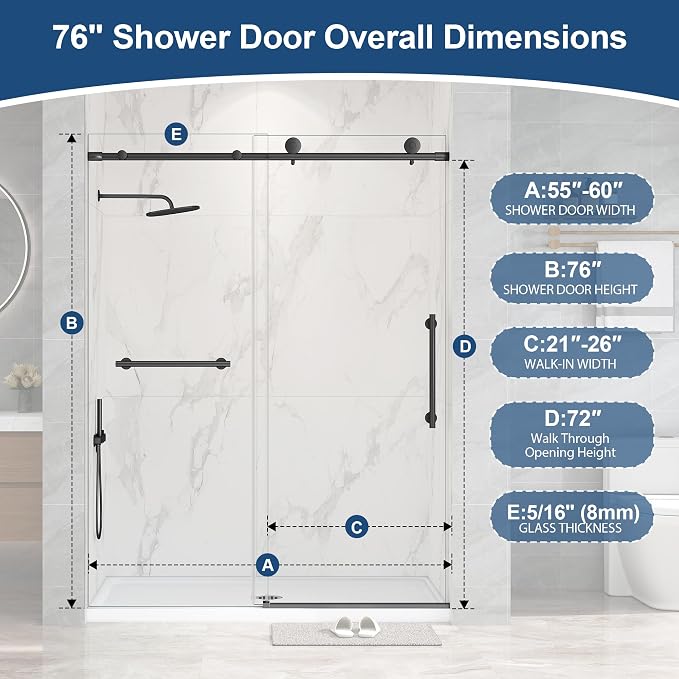 Frameless Shower Door, 5/16" Glass Sliding Shower Door - Image 2