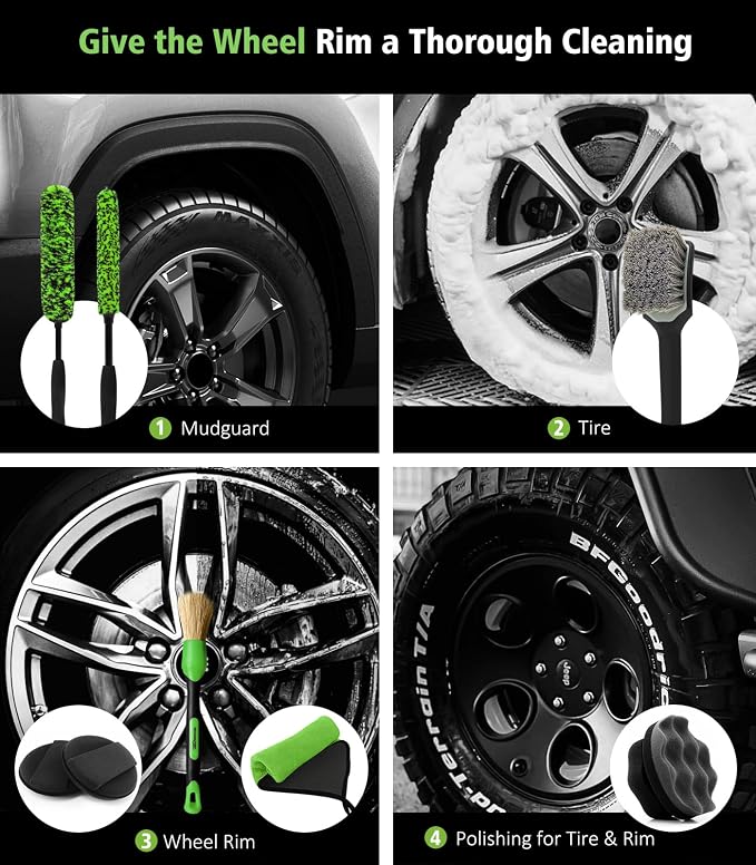 YeewayVeh 8PCS Ultimate Wheel and Tire Brush Kit | 2-Size 360° Bendable Rim - Image 6